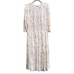 🕊A New Day Elegant White Abstract Print Puff-Sleeve Tiered Midi-Dress NWT🕊